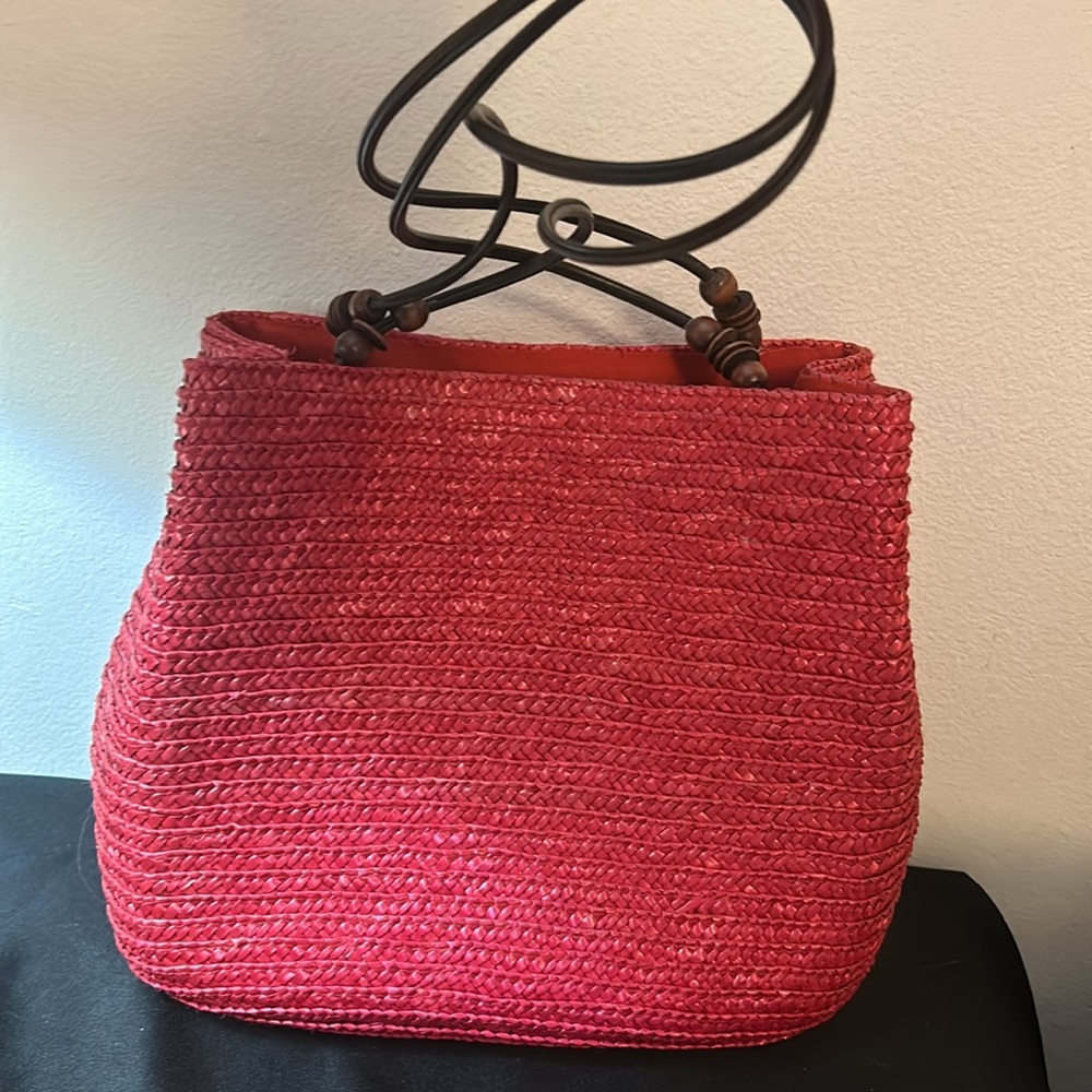 Sun Bay Woven, Natural Red Straw shoulder/tote bag.